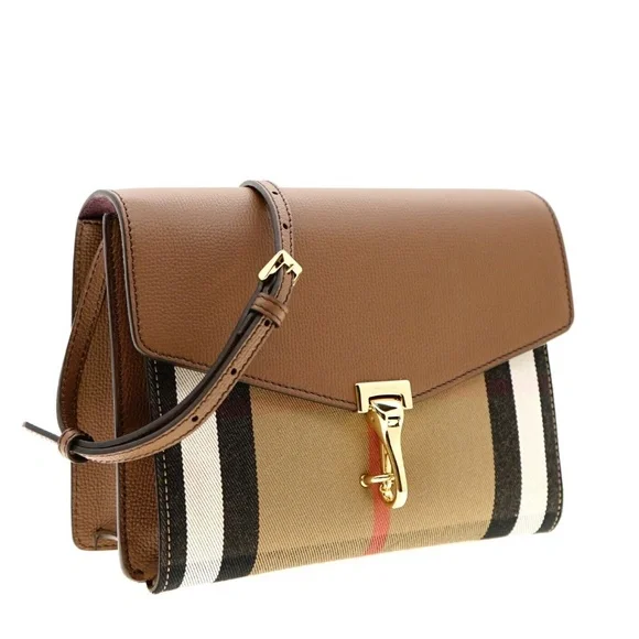 Burberry Macken Crossbody House Derby Check Tan Leather New - Picture 2 of 9